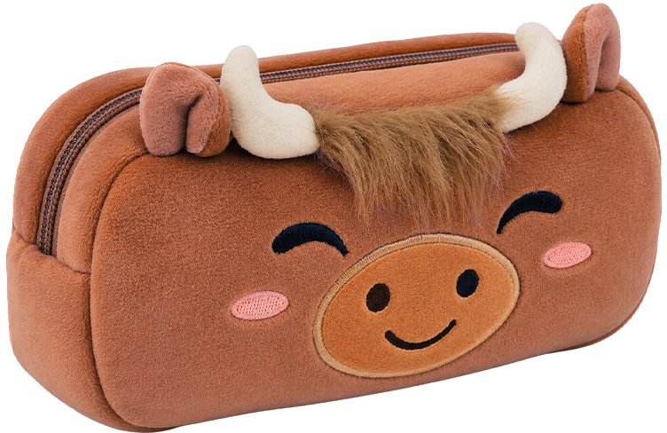I-total XL2868C – Schlamperetui, Highland Cow, Plüsch, 20 × 8 × 8 cm