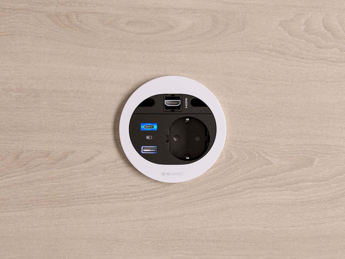 Max Hauri connect Steckdoseneinheit – 1×T13, USB‑A 10 W/USB‑C 15 W, 3,2 m Zuleitung, Einbau