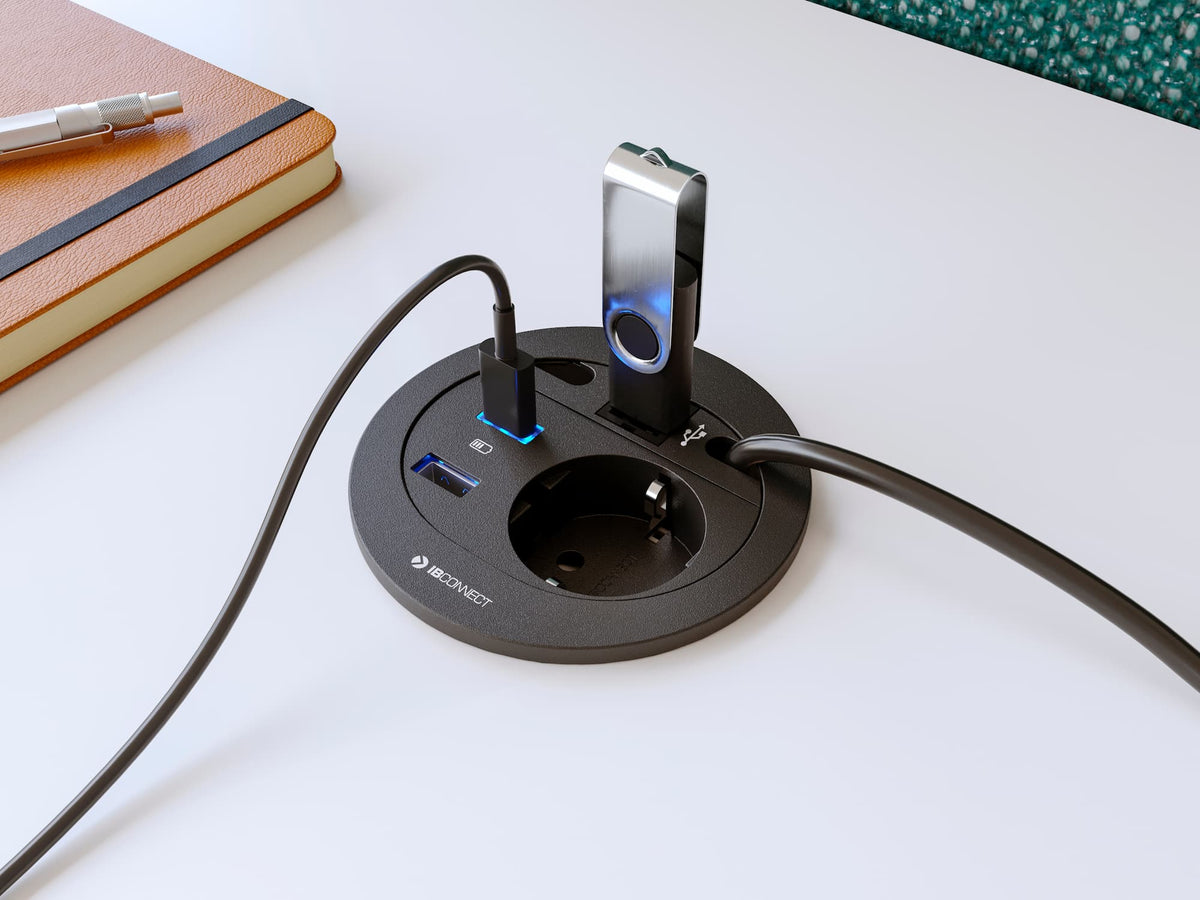Max hauri connect DIVUS Steckdoseneinheit – 1×T13, USB‑A 10 W / USB‑C 15 W, 1×HDMI, Einbau, 3,2 m Zuleitung