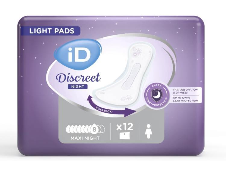 iD Inkontinenzeinlagen Discreet Light Maxi Night – 12 Stk, grau