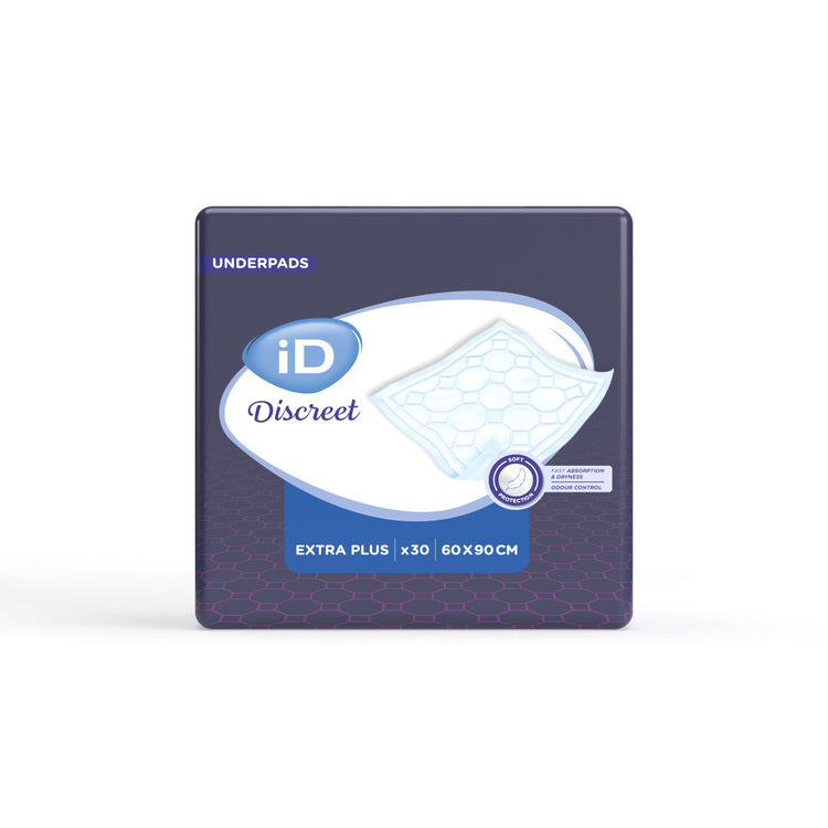 iD Inkontinenz-Einlagen Discreet Extra Plus – 60 × 90 cm, 1 l Aufnahme – 30 Stk – blau