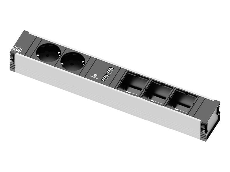 Bachmann CONI Steckdosenleiste – Kindersicherung, 2 AC-Ausgänge & USB, Schwarz/Grau