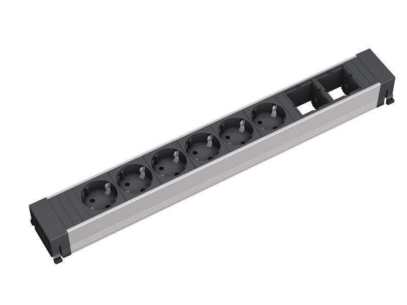 Bachmann Steckdosenleiste – 6 Steckdosen, Schuko, Schwarz/Silber