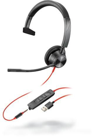 Poly Blackwire 3315 – Mono Headset (Kopfband) – USB, 3,5 mm Klinke, PTT – Schwarz