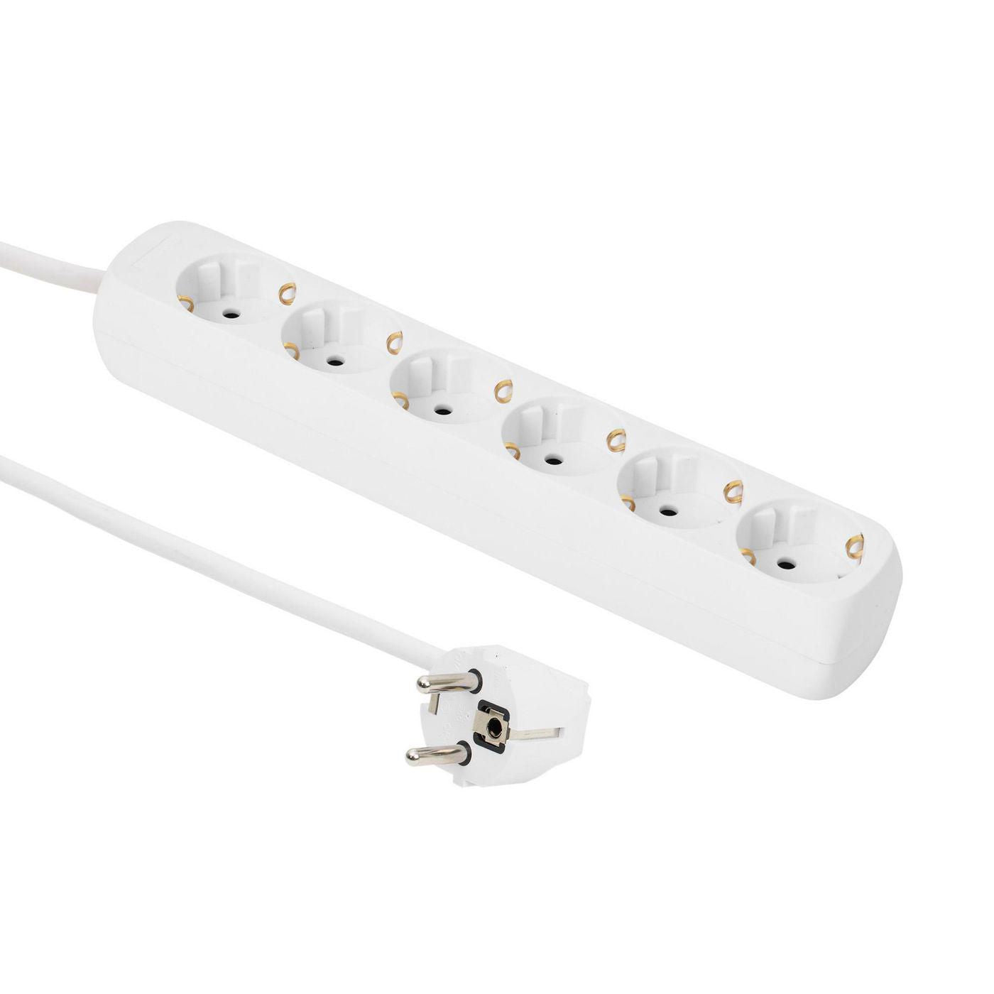 Microconnect Steckdosenleiste, 6× Schuko (Typ F), mit Kinderschutz, abgewinkelter Stecker, ohne Schalter, 3