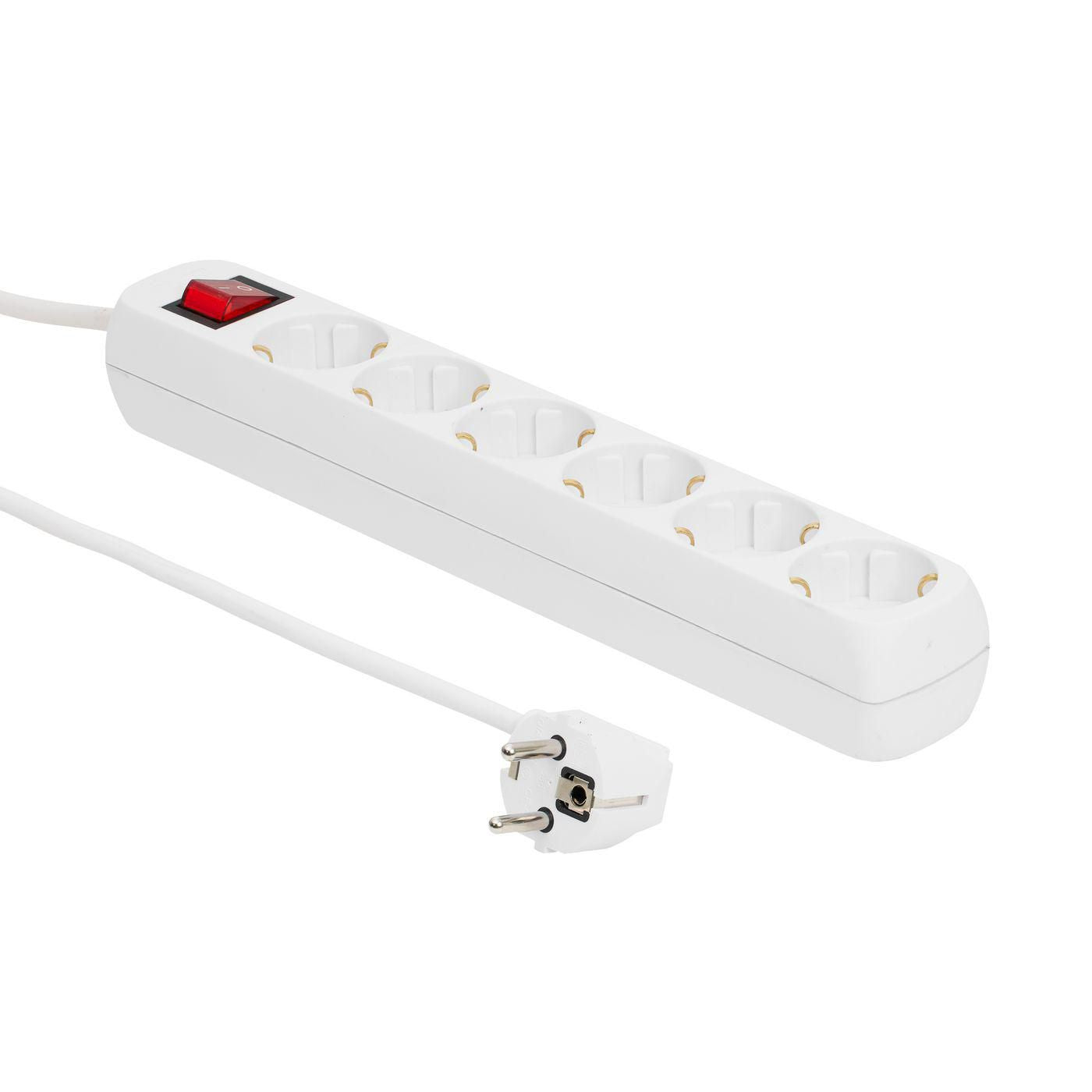 Microconnect Steckdosenleiste – 6× Schuko (Typ F), 3 m, mit Schalter, Weiss