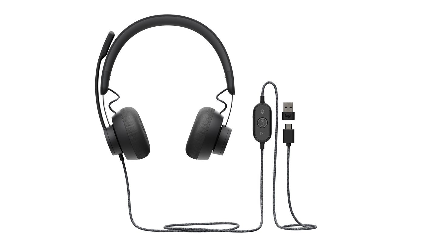 Logitech Zone Wired 981-000870 Office-Headset – On-Ear, Stereo, Kabel, USB-C, MS Teams zertifiziert, Graphit
