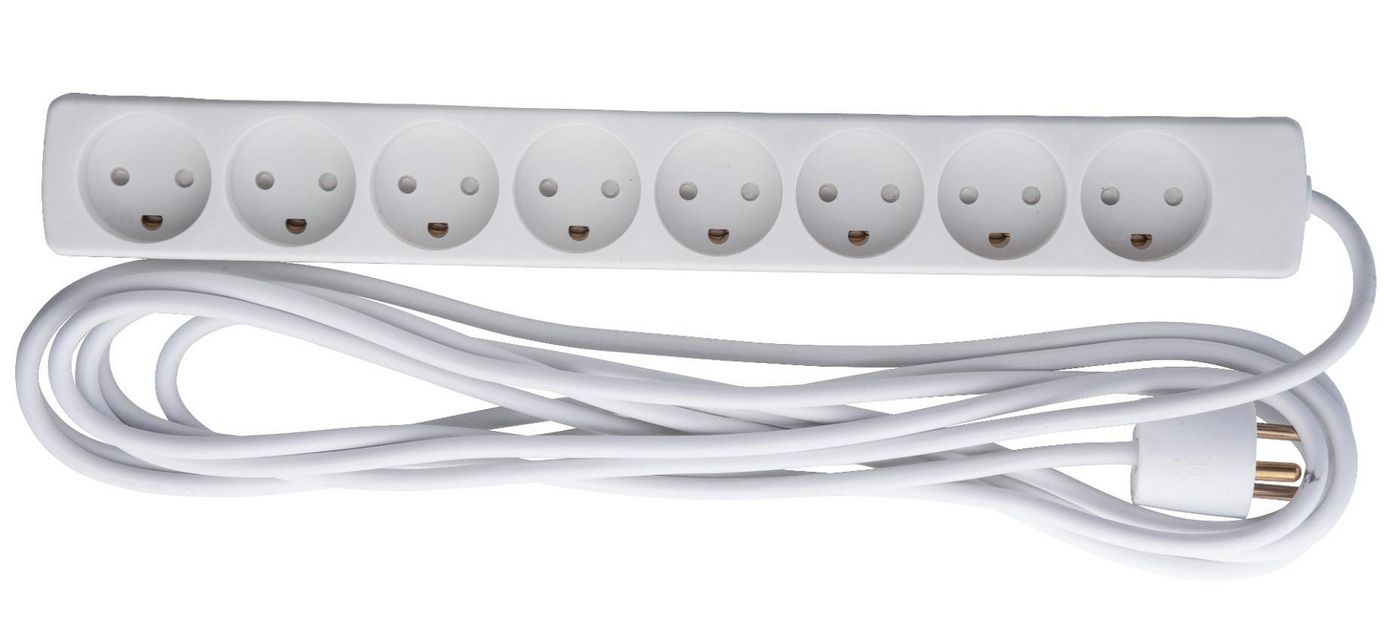 Microconnect Steckdosenleiste – 8× Typ K, 5 m, ohne Schalter, mit Kindersicherung, Weiss
