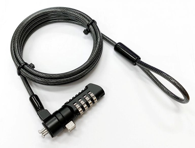 eSTUFF Kombinations-Kabelschloss für Nano-Slot – 180 cm, Ø 4,5 mm, schnittfestes 7×7 Stahlkabel – Schwarz