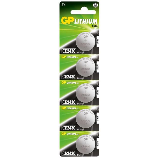GP Batteries Knopfzellen CR2430, Lithium-Mangandioxid, 3 V – 5 Stk.