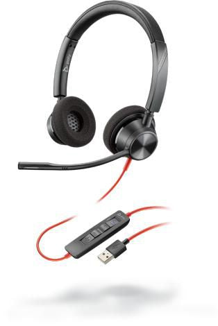 Poly Blackwire 3320 – Duo Headset – Kabelgebunden, mit Mikrofon, PTT, Play/Pause, Lautstärkeregelung – schwarz