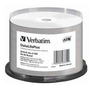 Verbatim DVD-R 4,7 GB – 16×, bedruckbar, 50er Spindel