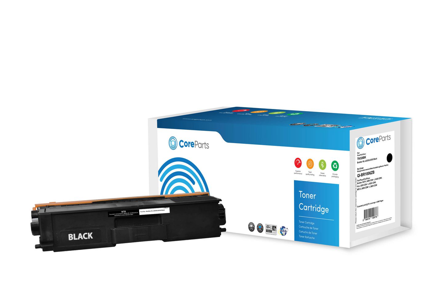 CoreParts TN326BK Schwarz Toner – Kompatibel XL – 4'000 Seiten – für Brother HL-L 8250/HL-L 8350 und andere
