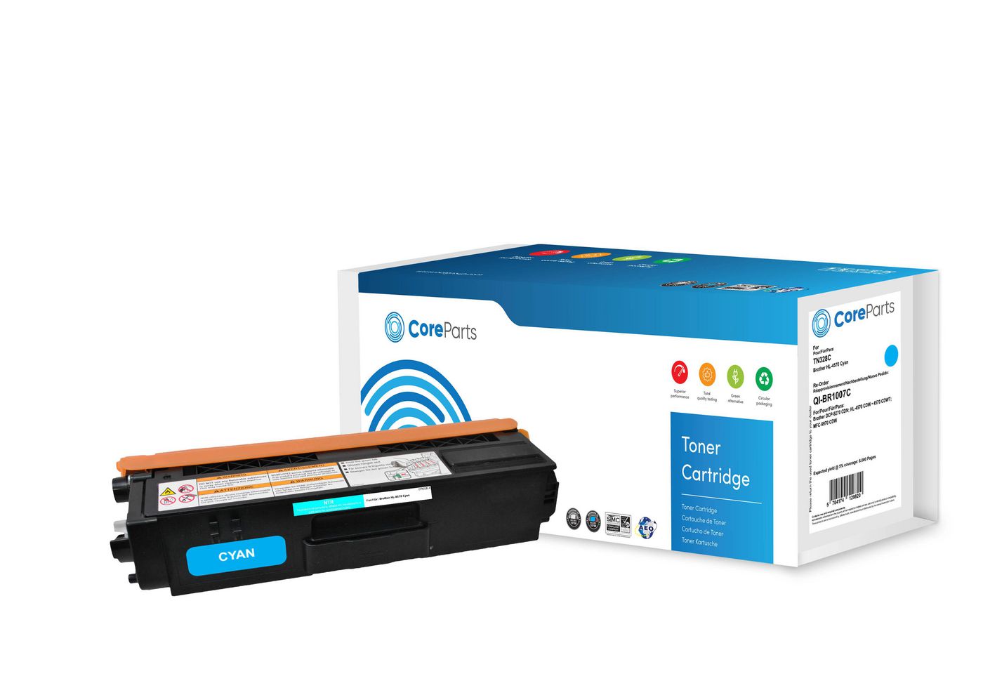 CoreParts TN328C Cyan Toner – Kompatibel – 6'999 Seiten – für Brother HL-4570CDW/HL-4570CDWT/DCP9270CDN und andere