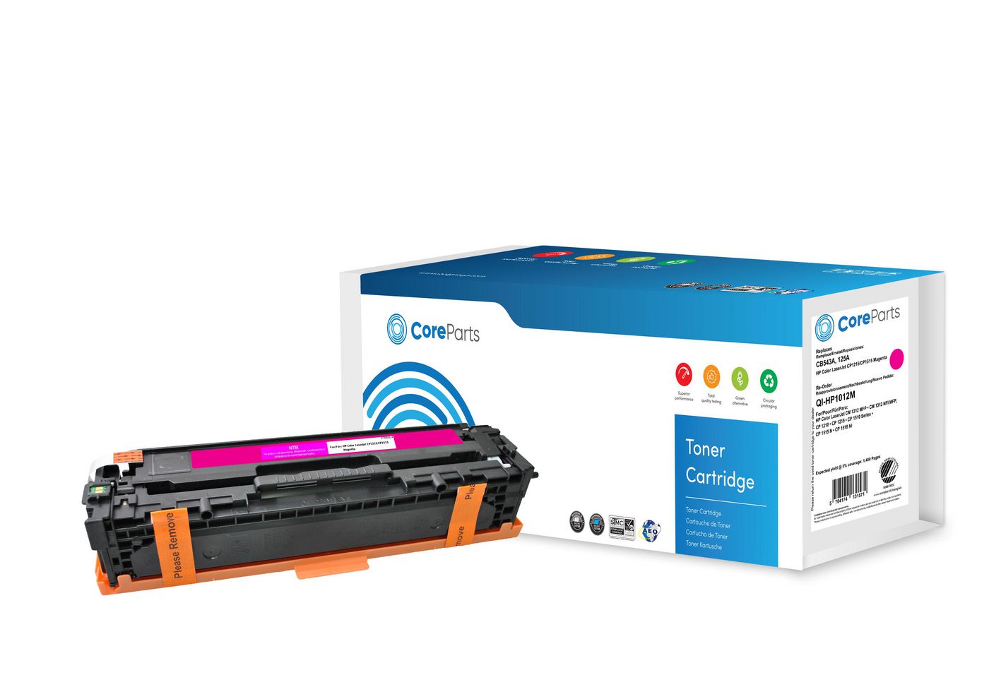CoreParts Toner CB543A – Magenta, 1400 Seiten – für HP Color LaserJet CP1215/CP1515 (125A)