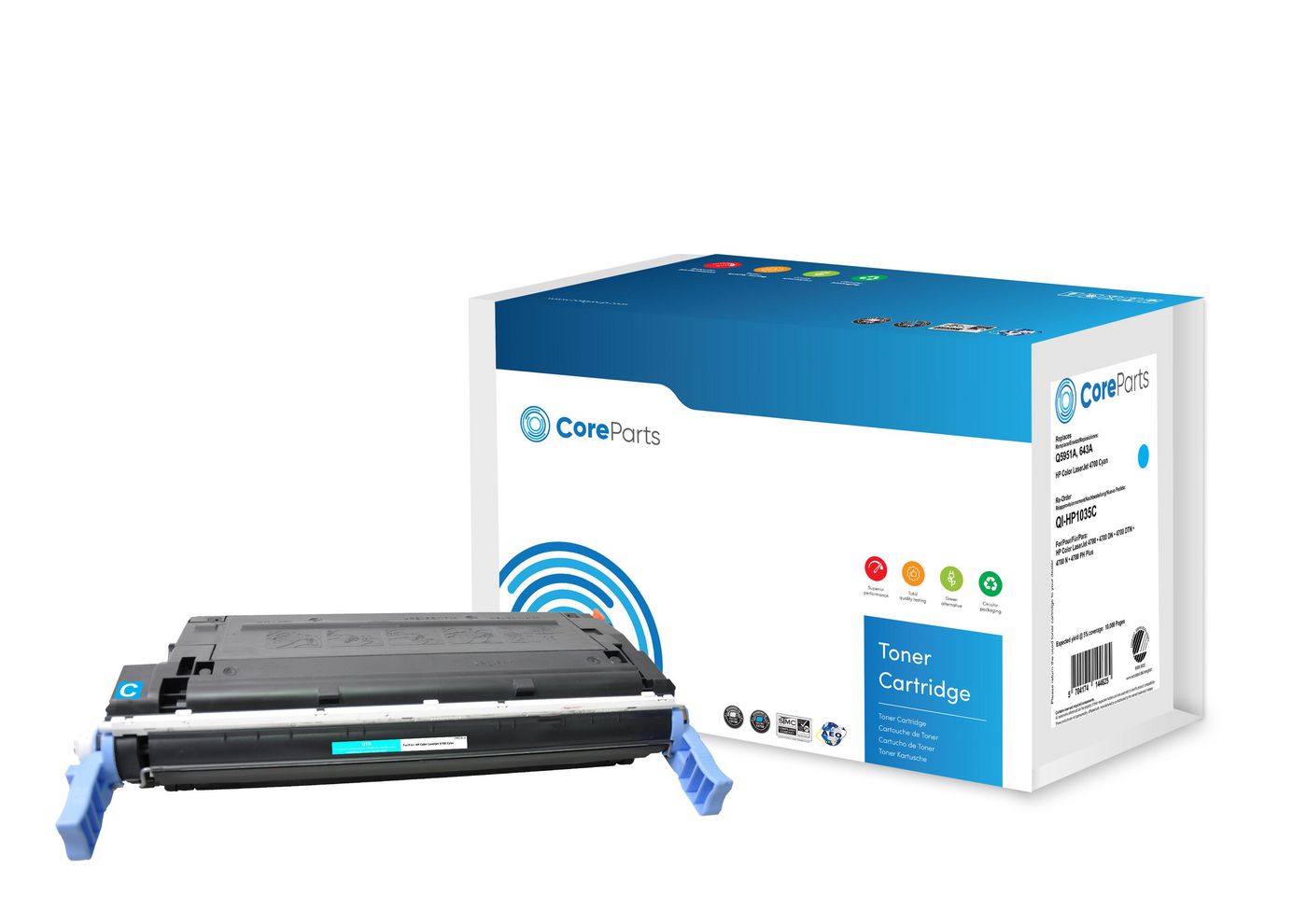CoreParts Toner Q5951A – Cyan, 10000 Seiten – für HP Color LaserJet 4700 (643A)