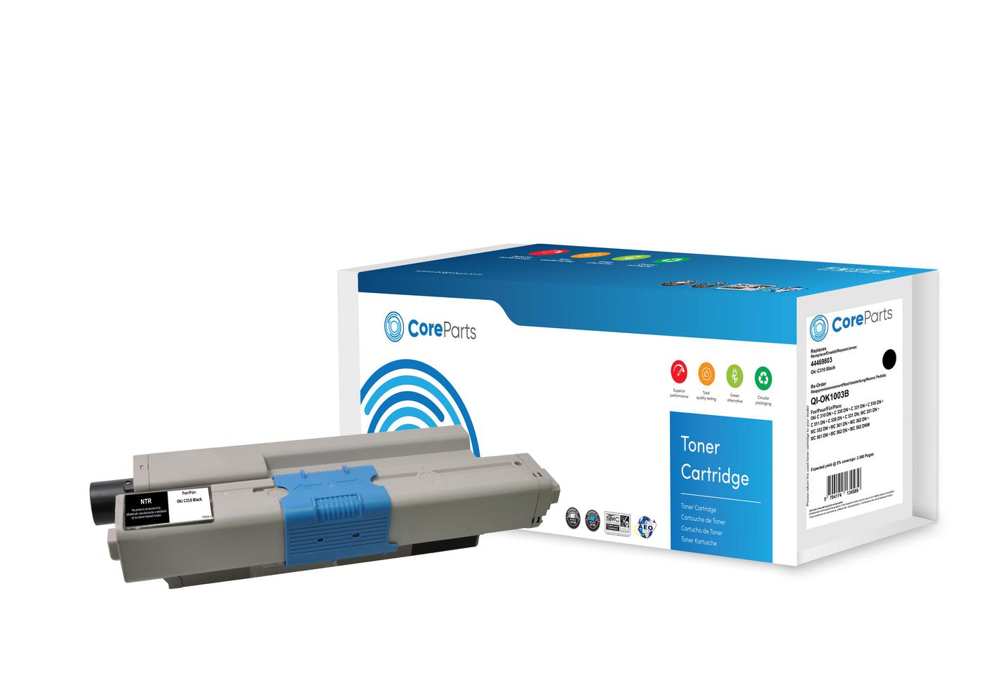 CoreParts 44469803 Schwarzer Toner – Kompatibel – 3'500 Seiten – für OKI C 310 DN/C 330 DN/C 331 DN und andere