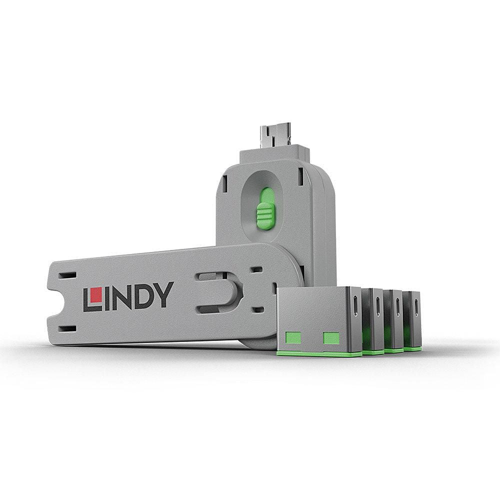 Lindy USB-Schloss 4er-Set + 1 Schlüssel – Grün