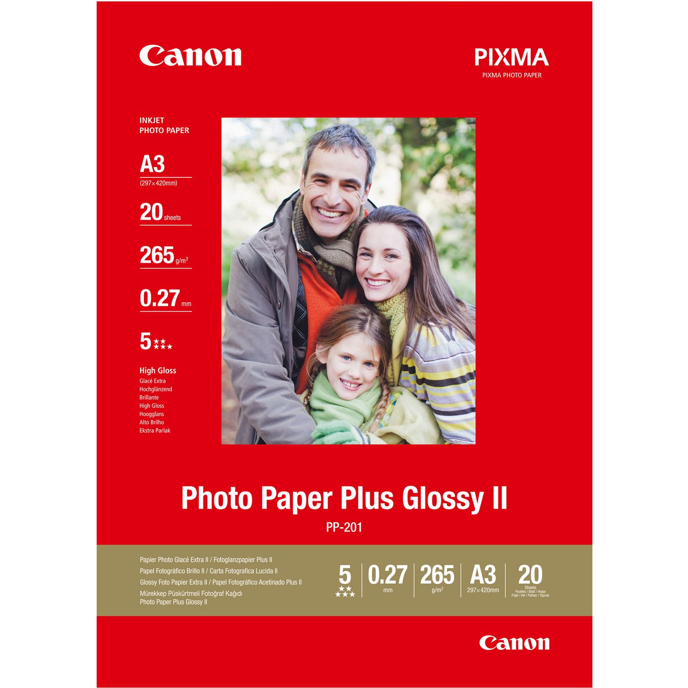 Canon Fotopapier – glänzend, A3, 265 g/m², 20 Blatt, einseitig – für Inkjet-Drucker