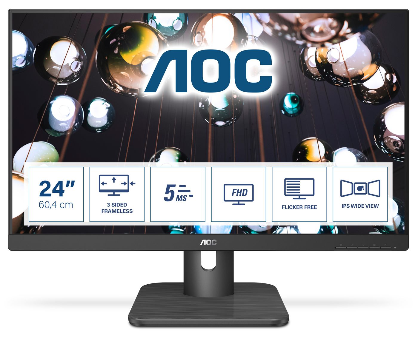 AOC 24E1Q – Monitor, 23,8", 1920 × 1080 (Full HD), IPS, 60 Hz, 250 cd/m², Eingebaute Lautsprecher, Schwarz