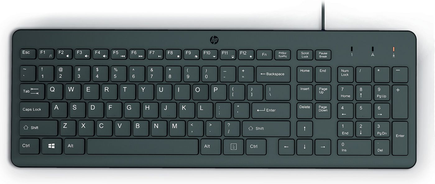 HP 150 – Tastatur, kabelgebunden (USB-A), Fullsize (mit Ziffernblock), schwarz – für Windows 10 & Windows 11