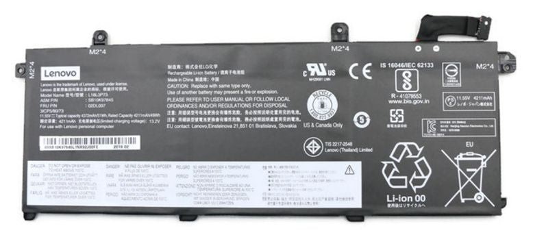 Lenovo Notebook-Akku – für Lenovo FRU 5B10W13954 – 50 Wh, 15,36 V (3 Zellen) – Schwarz