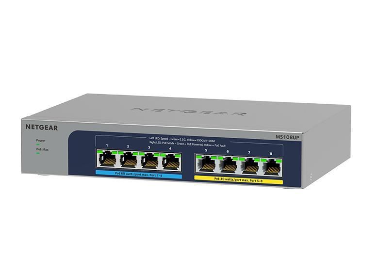 NETGEAR MS108UP – Unmanaged Switch – 8× 2,5G, PoE++, PoE-Budget 230 W, Desktop