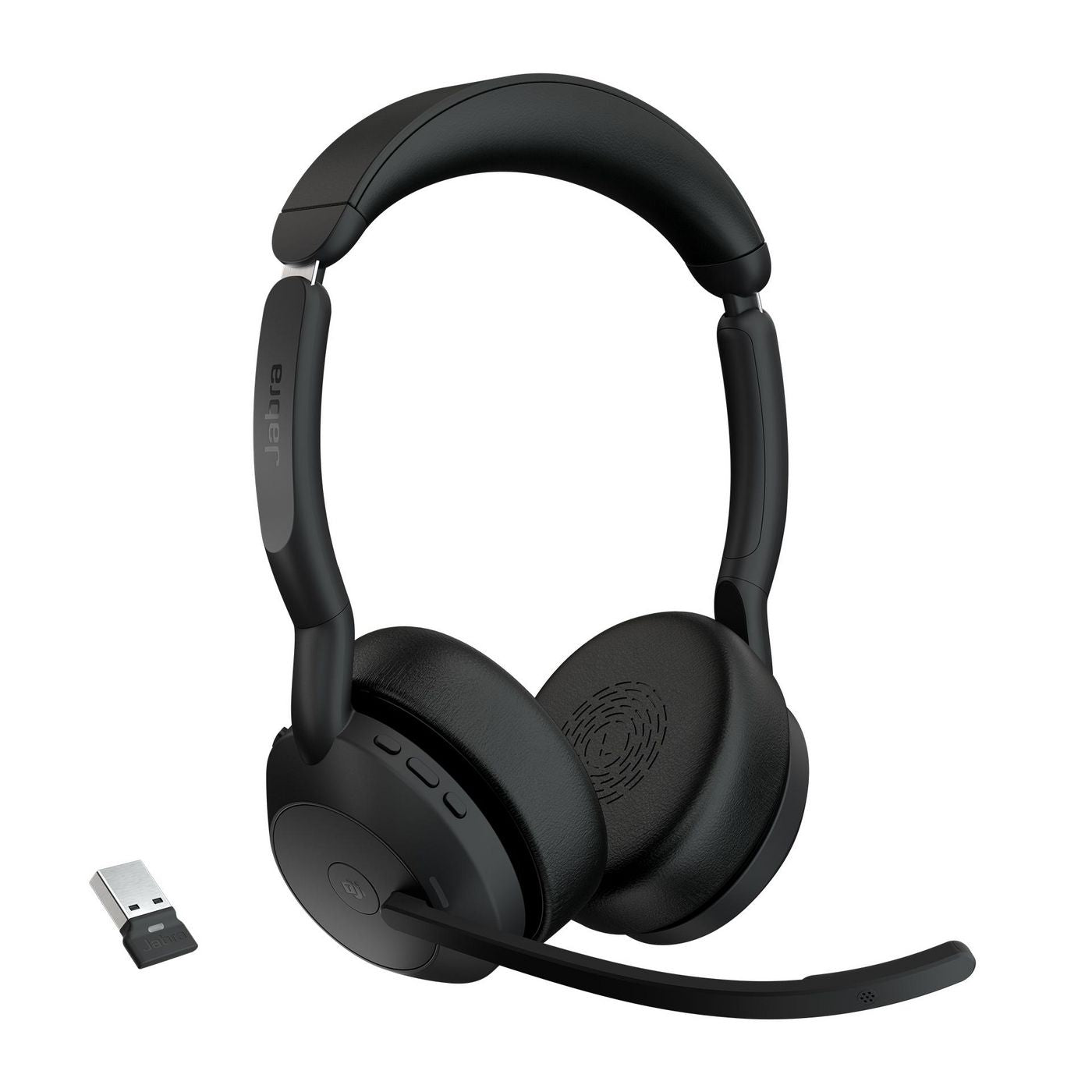 Jabra Evolve2 55 Office-Headset – On-Ear, Stereo, BT, ANC, MS Teams zertifiziert, mit USB-A-Dongle, Schwarz