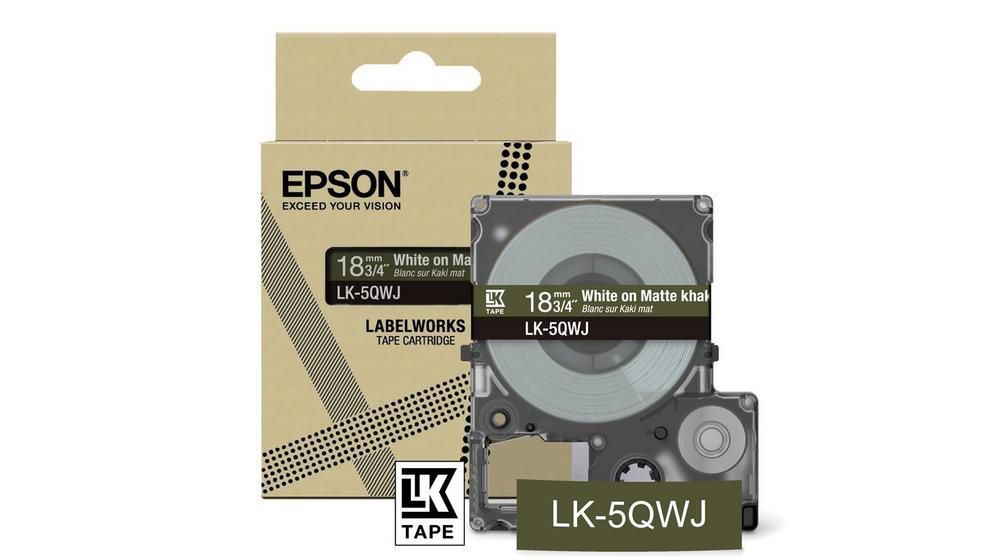 Epson LK-5QWJ Schriftband – Khaki auf Weiss – 18 mm, matt – für Epson LabelWorks
