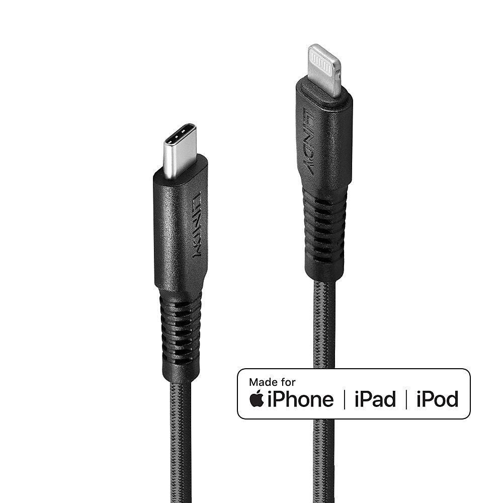 Lindy Kabel – Lightning auf USB‑C 3 m, Schwarz – für iPhone/iPad