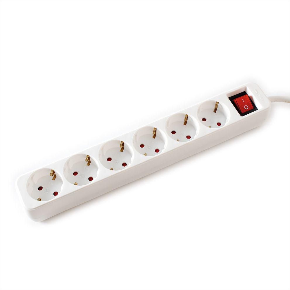 VALUE Steckdosenleiste – 6× AC, 6 m, mit Schalter, 3600 W, Weiss