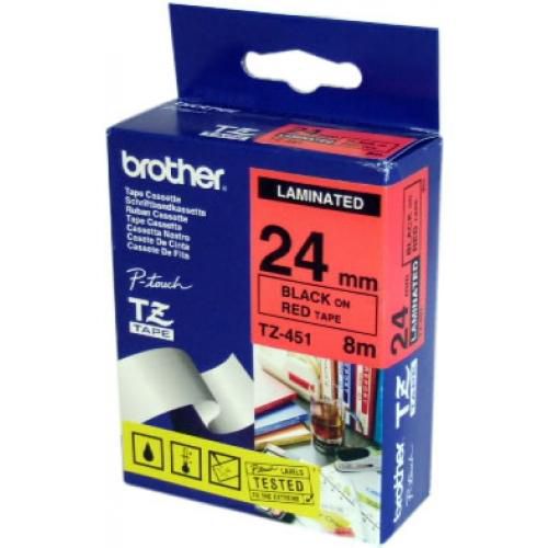 Brother TZ-451 Schriftband – Schwarz auf Rot – 70 mm × 8 m, laminiert – für Brother P-touch