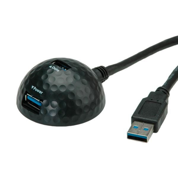 VALUE USB-A Verlängerungskabel (Stecker auf 2× Buchsen) – USB 3.2 Gen 1 (5 Gbit/s) – 1,5 m – Magnetfuss – Schwarz
