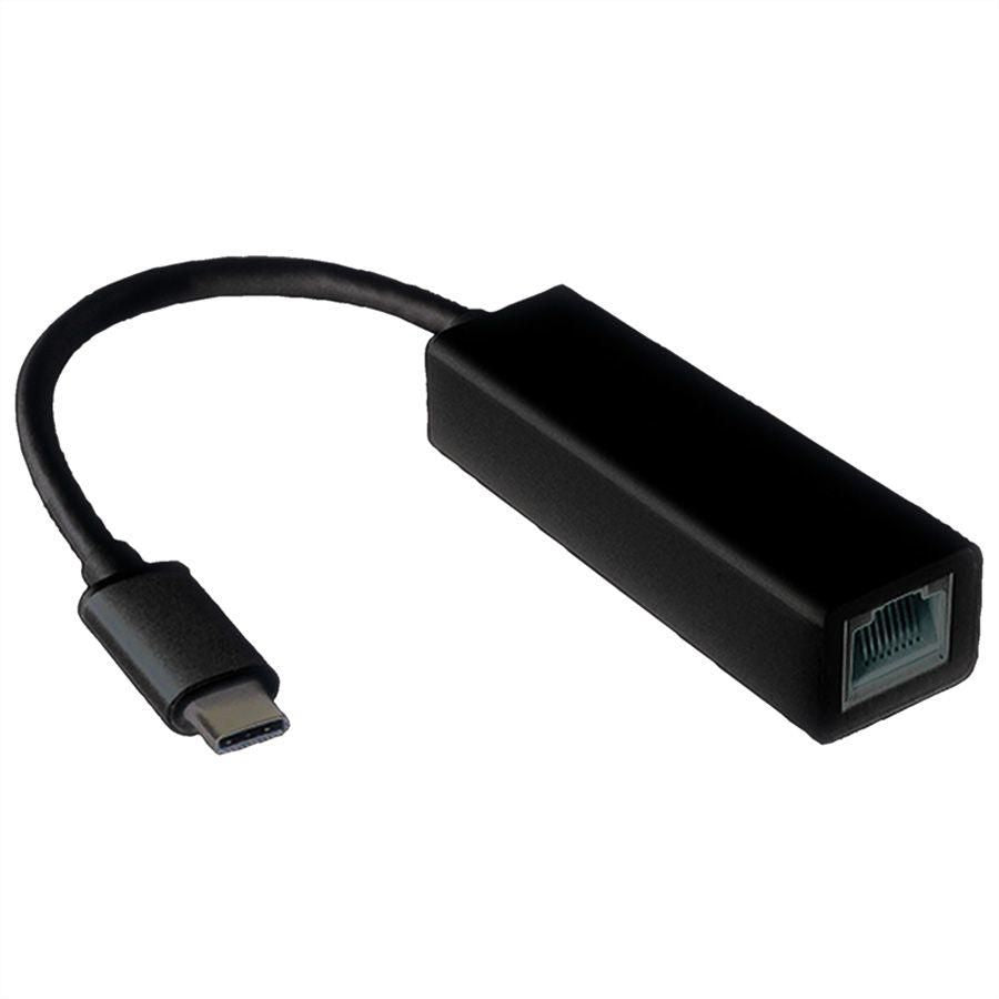 VALUE Netzwerkadapter USB-C zu RJ-45 – Gigabit (1 Gbit/s), 0,1 m – Schwarz