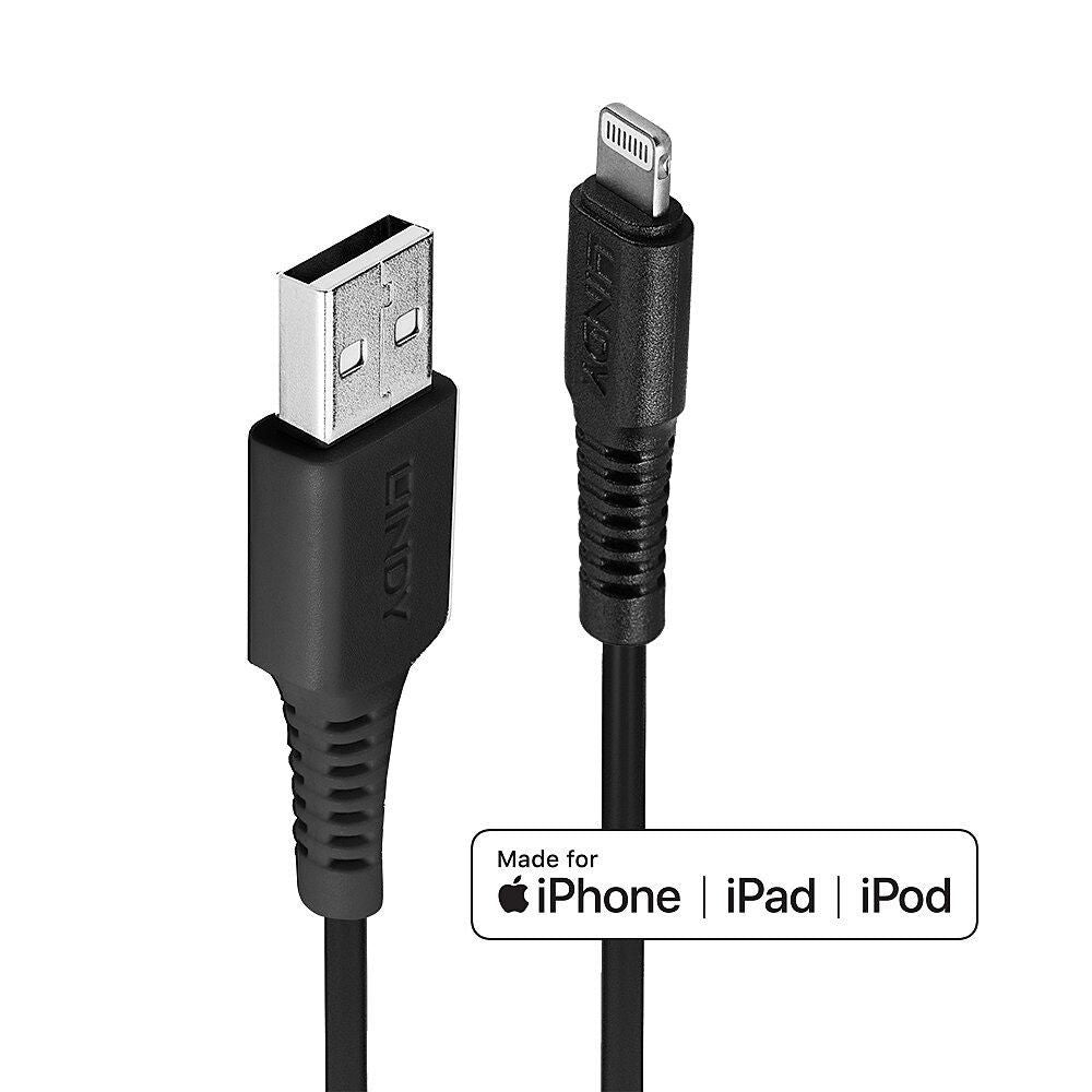 Lindy USB auf Lightning Kabel, 3 m, Schwarz – für iPhone, iPad, iPod
