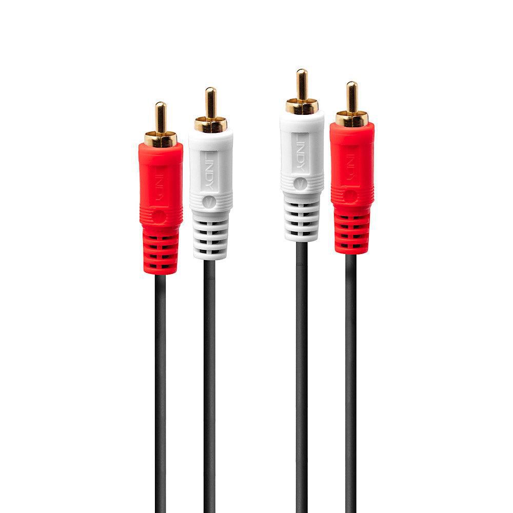 Lindy Audiokabel 2×RCA (Stecker) auf 2×RCA (Stecker) – 10 m, vergoldete Kontakte