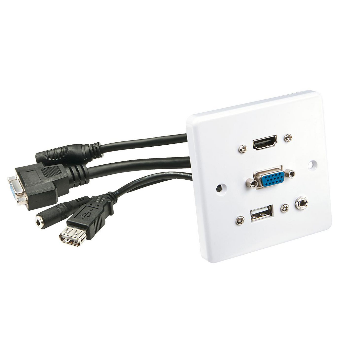 Lindy 60220 – Wandplatte, HDMI, VGA, USB-A, 3,5 mm, Weiss
