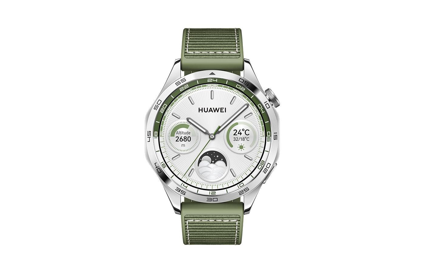 Huawei Watch GT 4 46 mm GPS – Edelstahl, Grün, 50 m, für iPhone