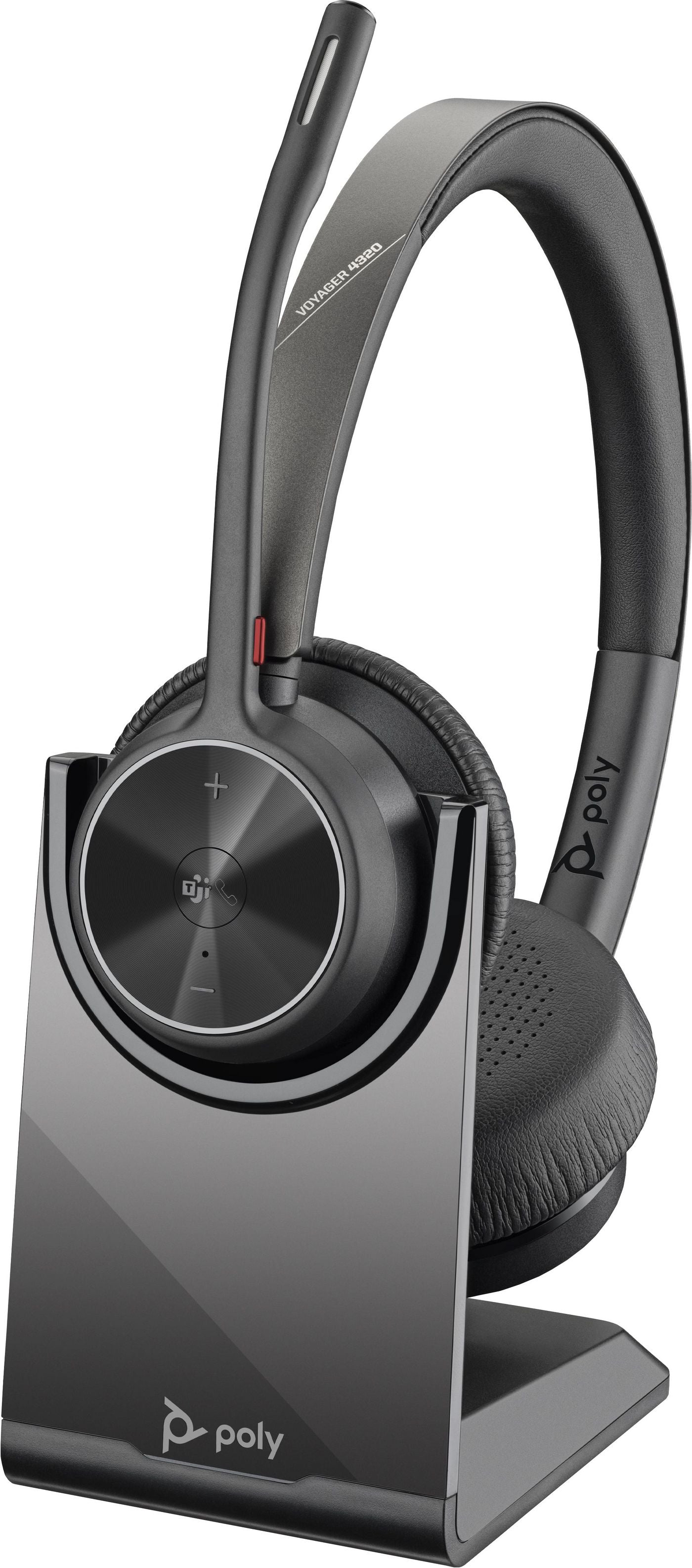 Poly Voyager 4320 Office-Headset – On-Ear, Stereo, BT, mit USB-A-Dongle, Schwarz, BT 5.1
