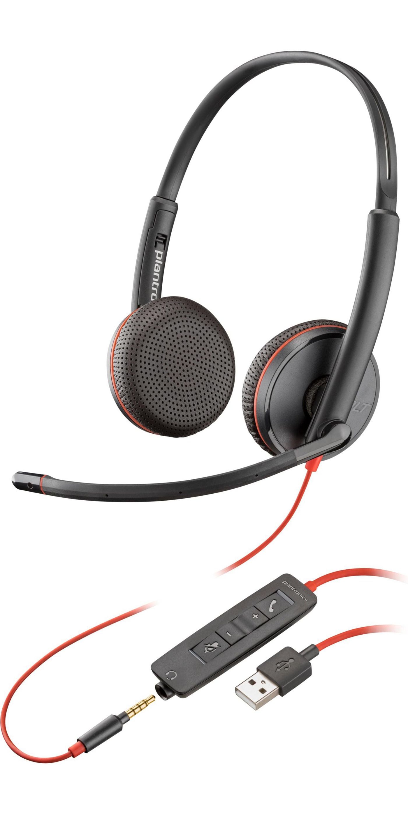 Poly Blackwire C3225 Top Office-Headset – On-Ear, Stereo, Kabelgebunden, 3,5 mm Klinke, Schwarz