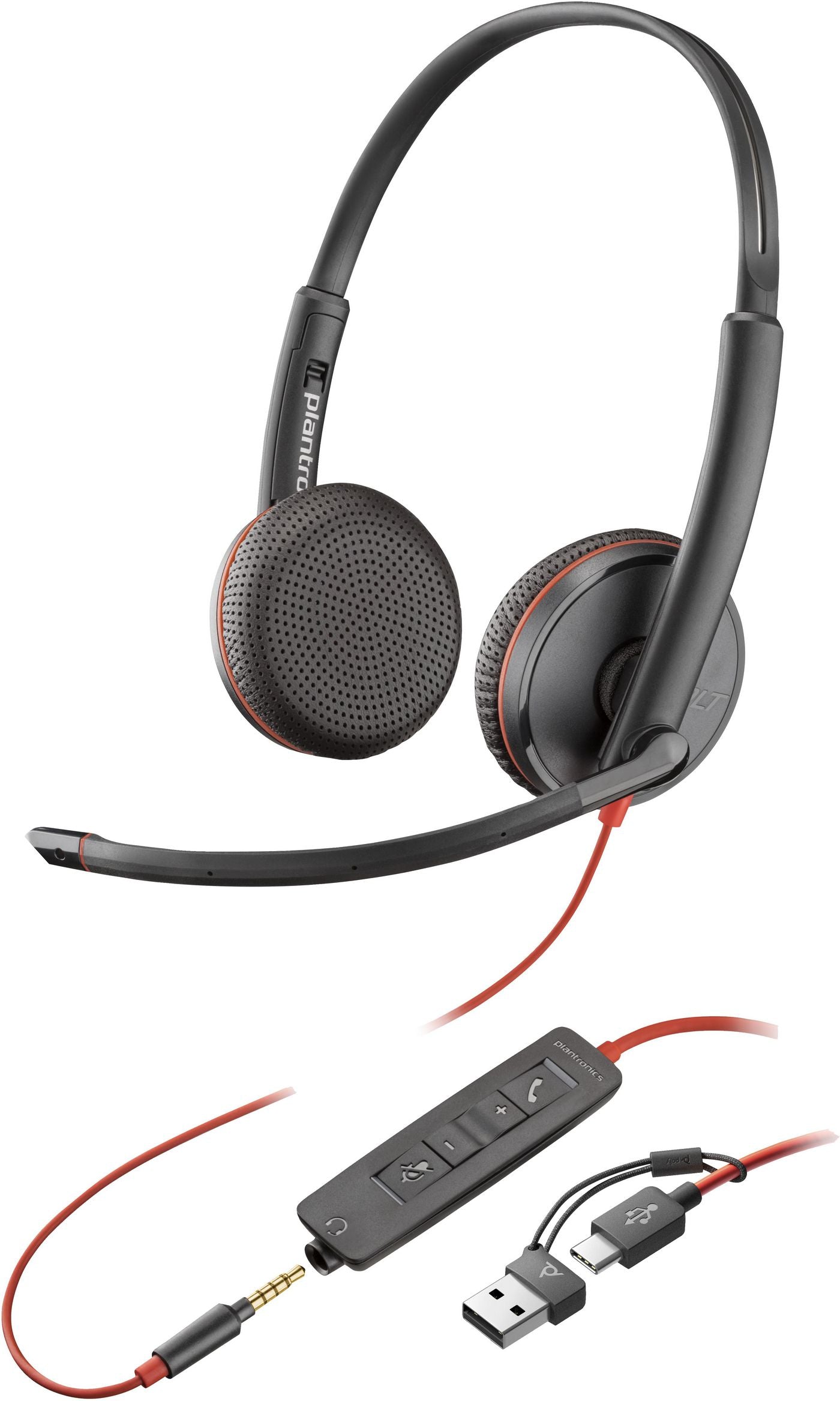 Poly Blackwire 3225 Office-Headset – Over-Ear, Stereo, Kabel, USB-C, 3,5 mm Klinke, Schwarz
