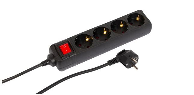 Microconnect Steckdosenleiste – 4× Schuko (Typ F), 3 m, mit Schalter, Schwarz