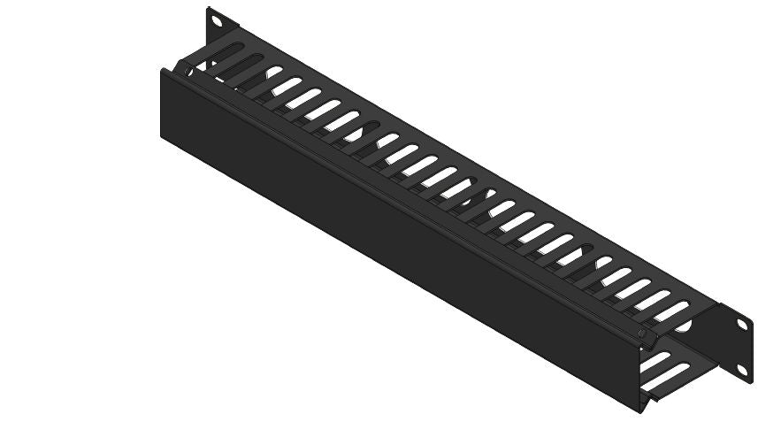 Lanview 19" 1U Rangierpanel, Schiebeabdeckung, 24 Kabelführungen, 482×72×44 mm – schwarz