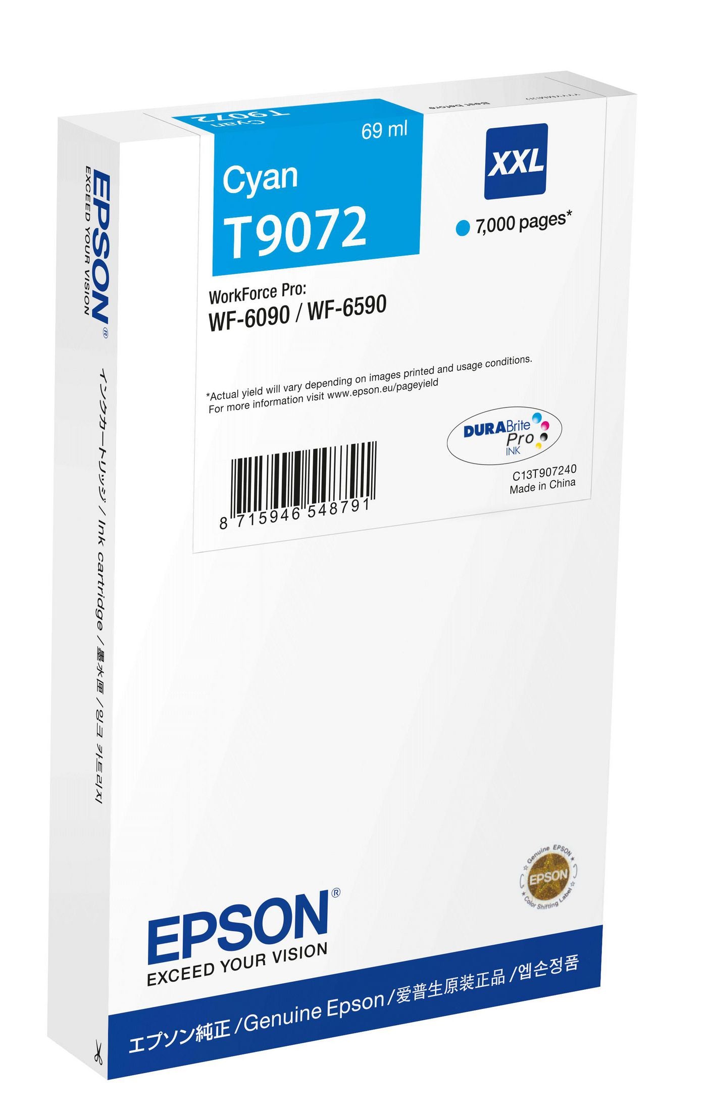 Epson Tintenpatrone C13T90724N, cyan – für Tintenstrahldrucker, Multifunktionsgeräte
