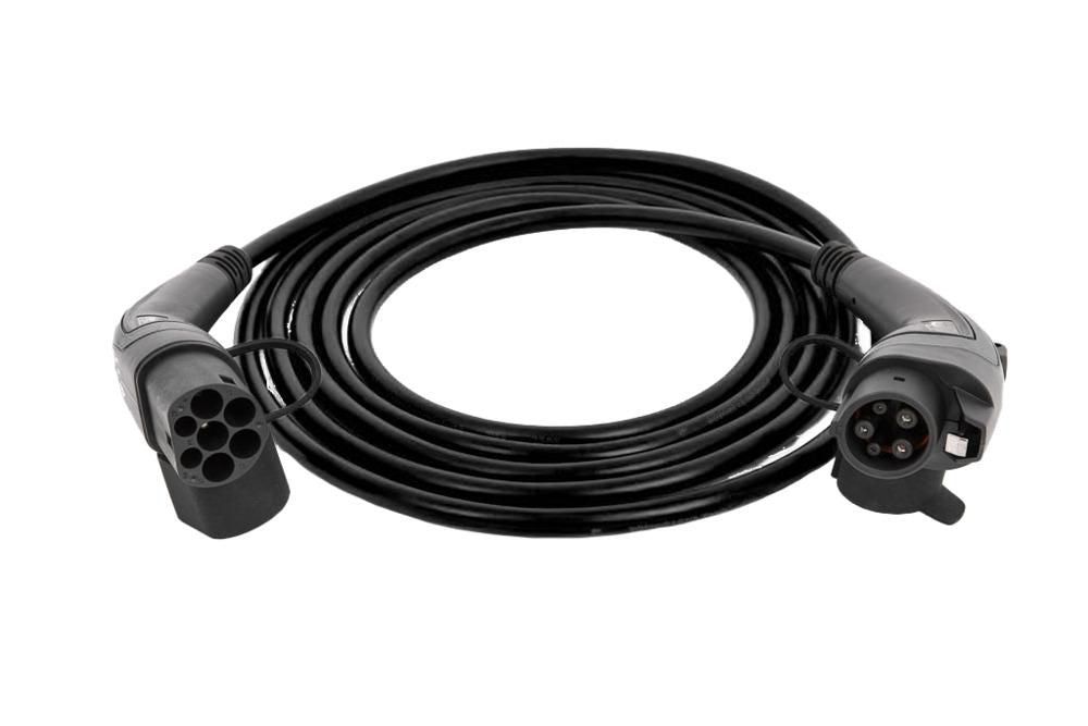 go-e Spezial Stromkabel – Typ 2–Typ 1, 5 m, 7,4 kW/32 A, 1-phasig, Schwarz