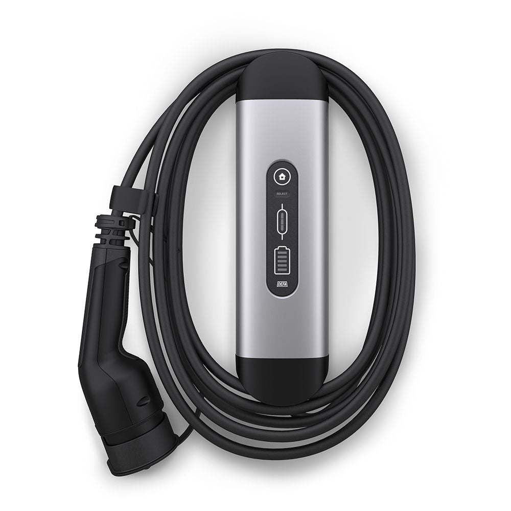DEFA Solid Wallbox – 1-ph, 20 A (230 V, 4,6 kW), Wandmontiert, Typ 2, 6 m Kabel, LED, IP45, Silber