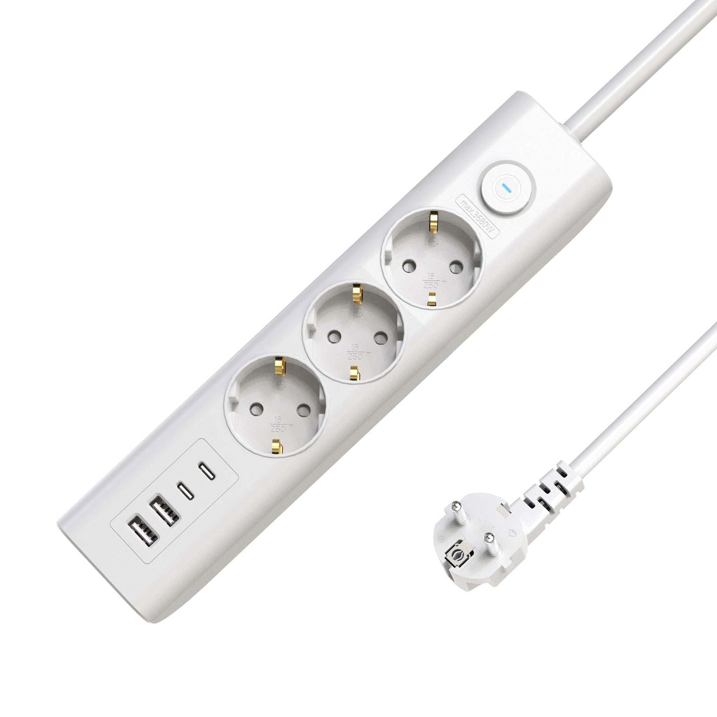 Microconnect Steckdosenleiste – 3× Schuko (Typ F), USB-A/C, 1,5 m, mit Schalter, weiss