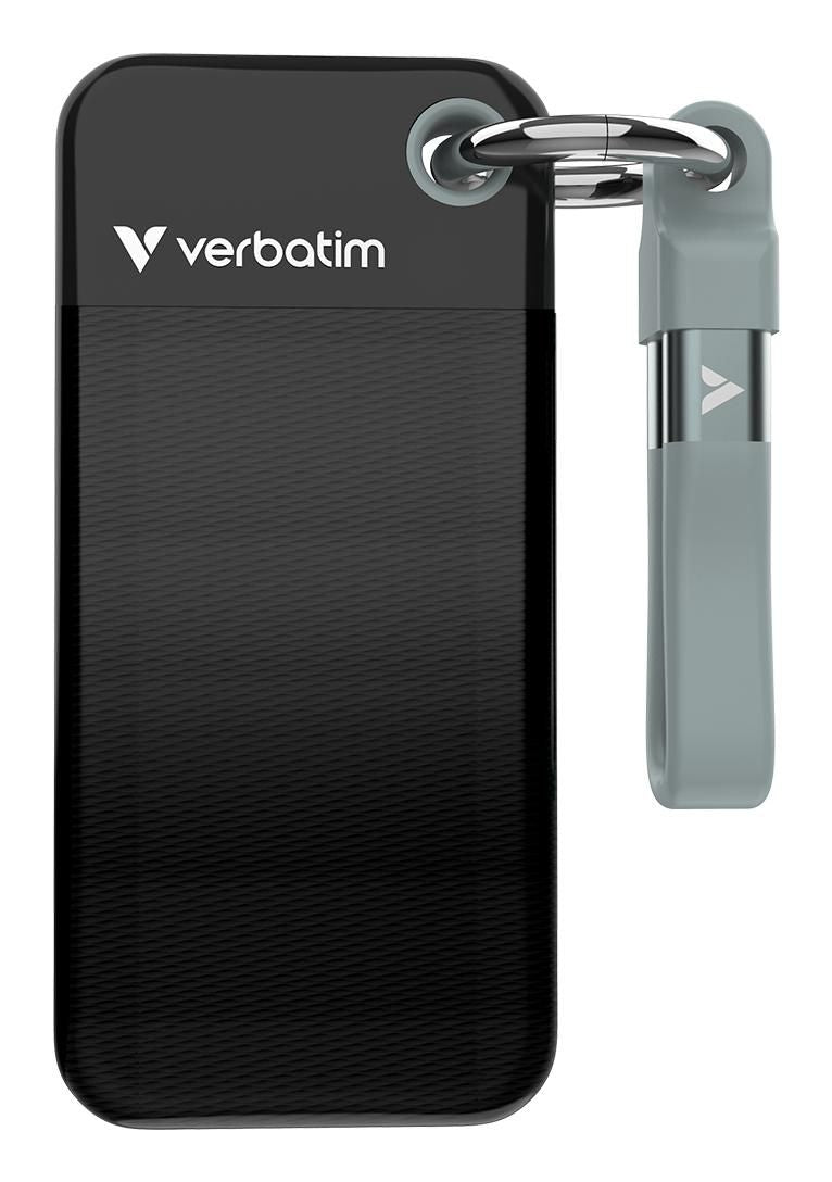 Verbatim Pocket SSD – 1 TB, USB-C USB 3.2 Gen 2 (10 Gbit/s), 1000 MB/s, Schwarz/Grau