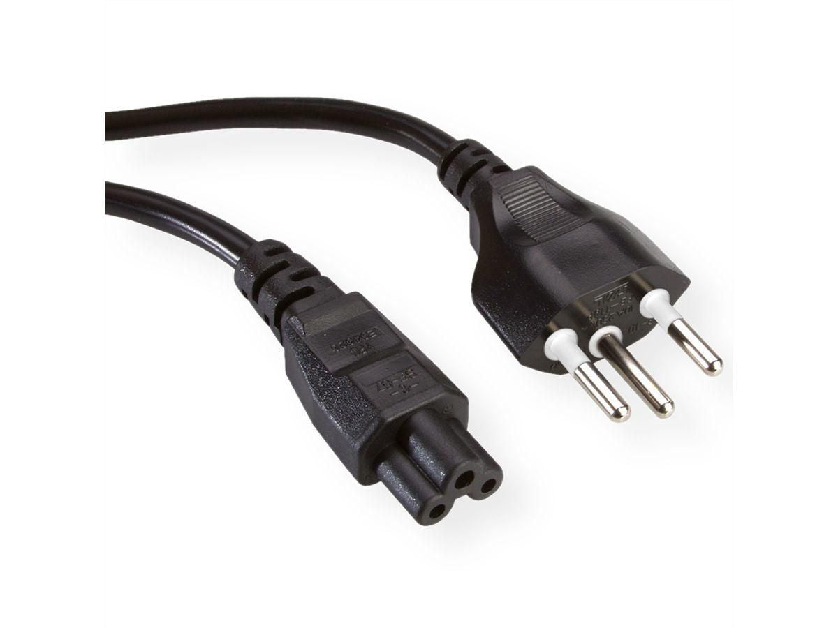 VALUE Netzkabel – T12–IEC C5, 1 m, 250 V/2,5 A, schwarz