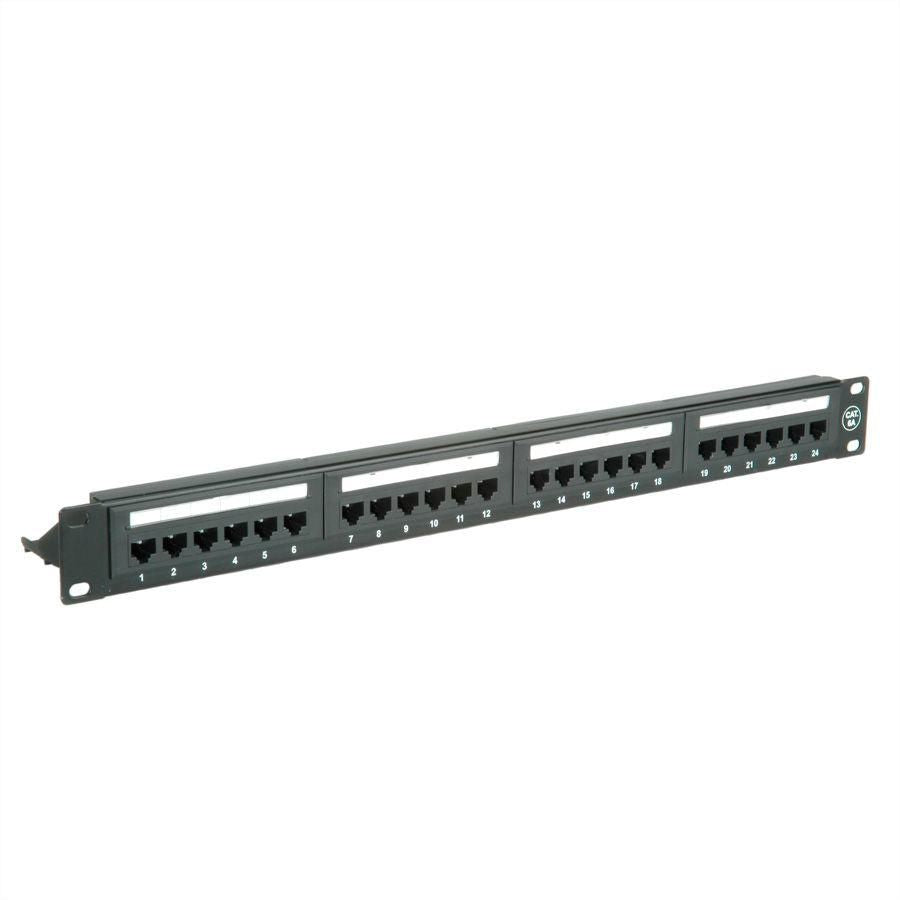 VALUE Cat.6A / Class EA Patchpanel – 24× RJ‑45, ungeschirmt, 19", 1U, schwarz